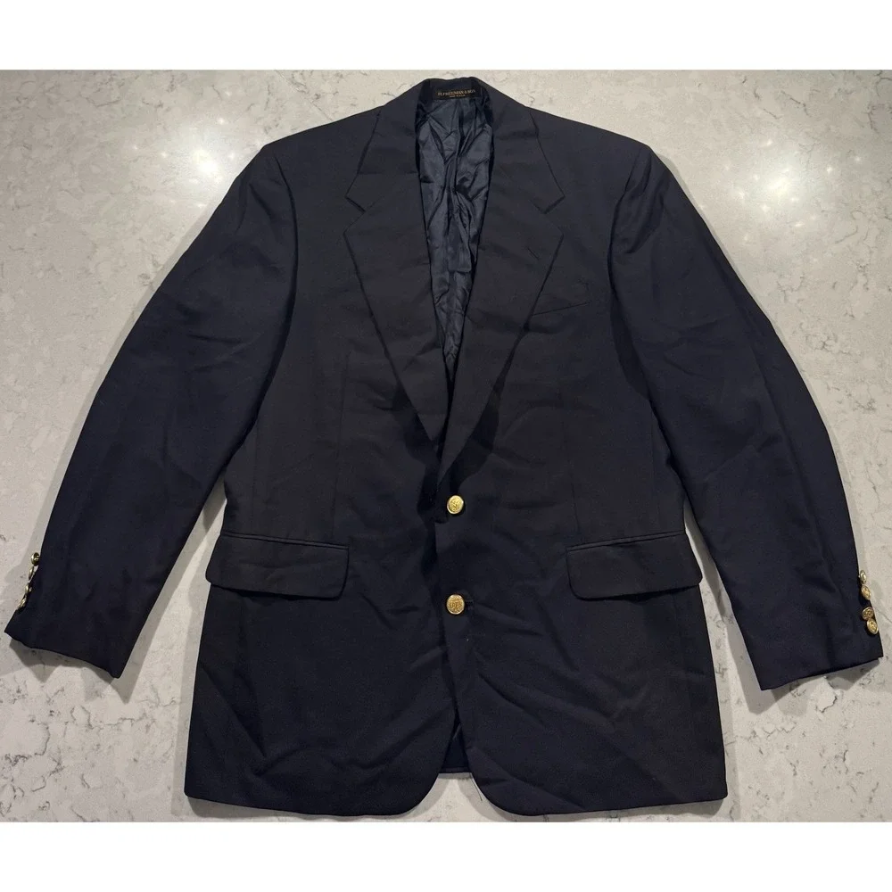 VTG H. Freeman & Son Blazer Jacket Mens 41R Navy Blue Wool Nordstrom Made in USA